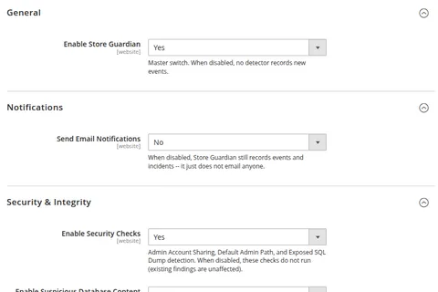General, notification and security settings