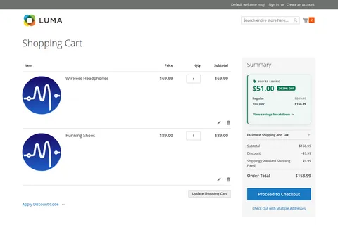 Luma cart: savings card in the order summary